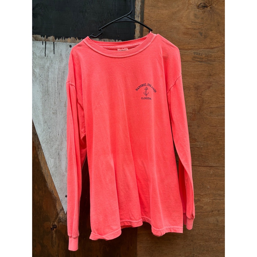 Comfort Colors Sanibel Island Shirt Mens M Pink Good Long Sleeve Florida Anchor